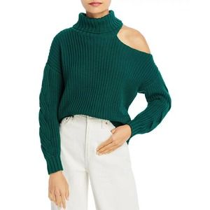 MSRP $88 Aqua Women's Cotton Cutout Turtleneck Sweater Green Size S